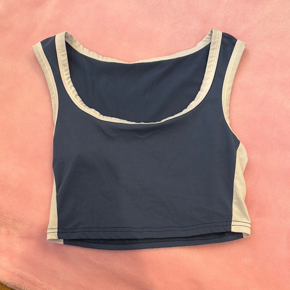 SHEIN Blue and White Fitted Crop Tank Top